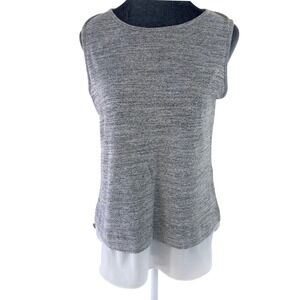 Banana Republic Wms S Minimalist Grey Mixed Media Chiffon Hem Tank Keyhole Back